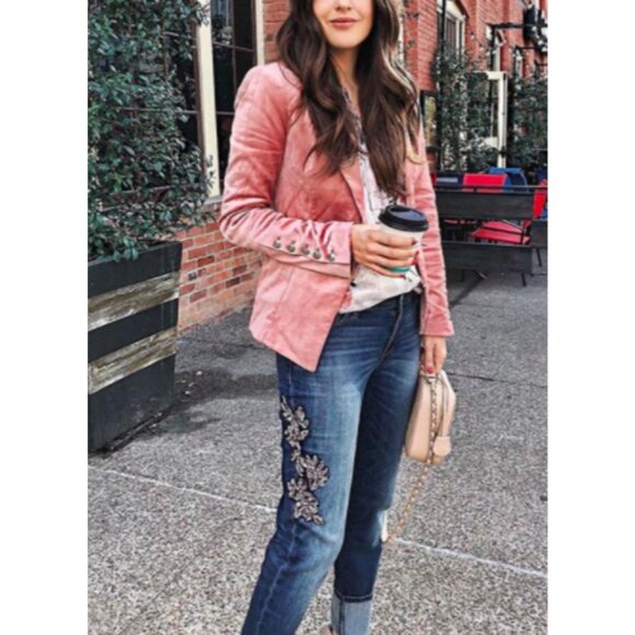 White House Black Market Jackets & Blazers - WHBM Jacket Blazer 6 Frosty Pink Velvet 5 Silver Button Sleeves